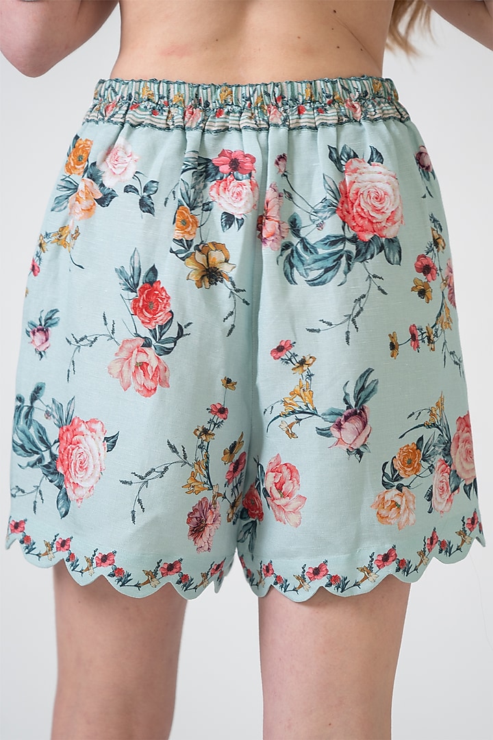Jade Crinkle Printed & Embroidered Shorts by Ranna Gill at Pernia's Pop Up Shop