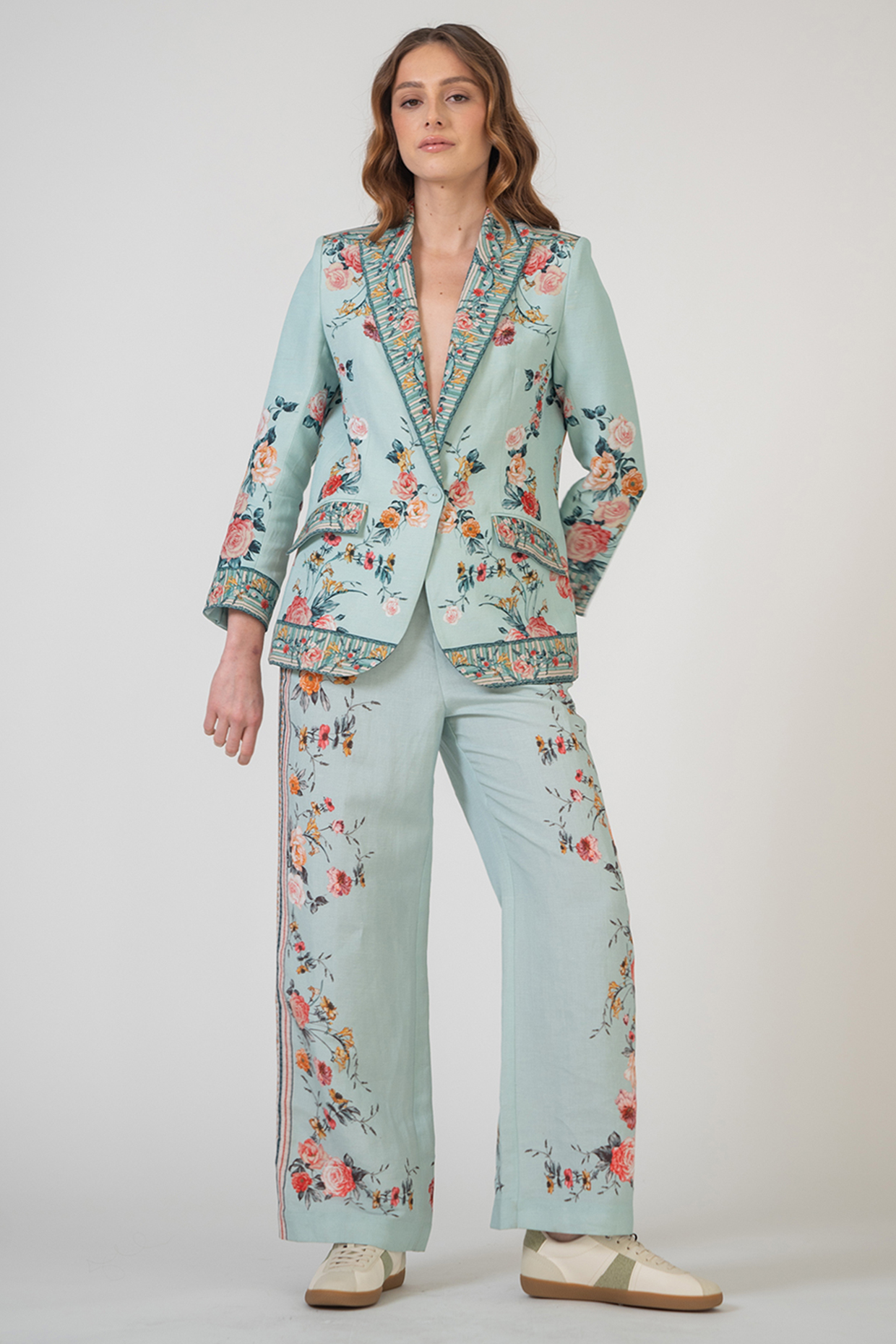 Jade Linen Viscose Printed Jacket by Ranna Gill at Pernia's Pop Up Shop