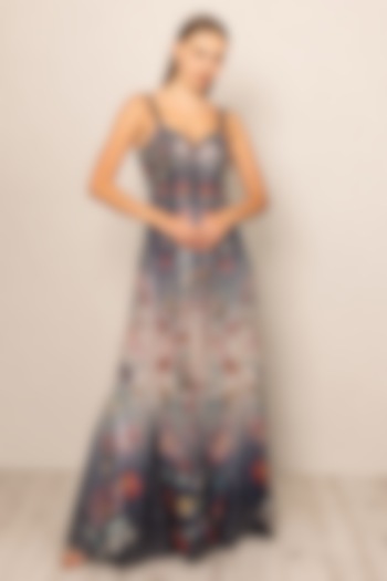 Navy Blue Ombre Sequins Embroidered Engagement Gown by Ranna Gill at Pernia's Pop Up Shop