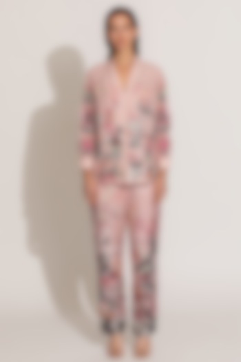 Cavern Pink Viscose Linen botanical Printed Co-Ord Set by Ranna Gill at Pernia's Pop Up Shop