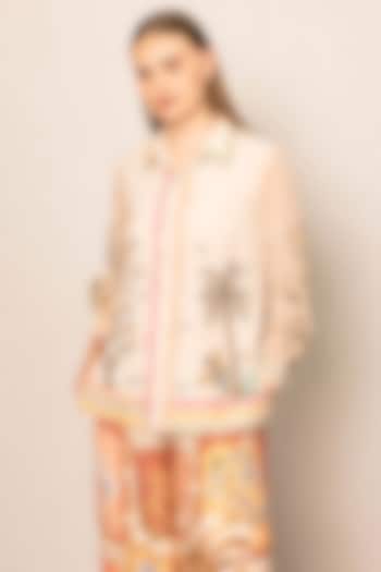 Beige Royal Georgette Motif Embroidered Shirt by Ranna Gill at Pernia's Pop Up Shop