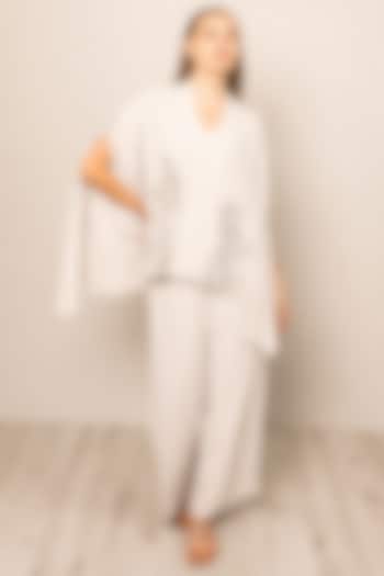 Muted Grey Royal Georgette Thread Embroidered Co-Ord Set by Ranna Gill at Pernia's Pop Up Shop