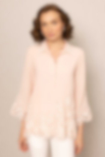 Pink Crepe Blend Thread Work Top by Ranna Gill at Pernia's Pop Up Shop