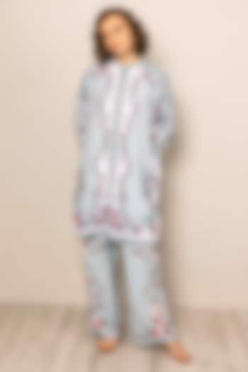 Sky Blue China Crinkle Fabric Printed Tunic by Ranna Gill at Pernia's Pop Up Shop