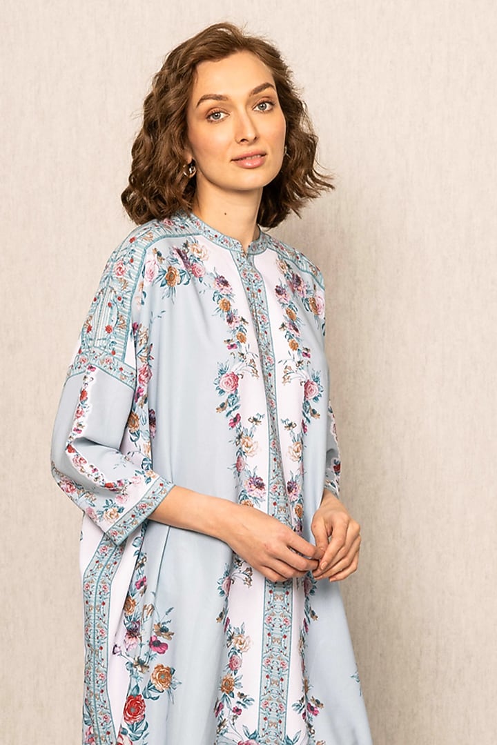 Sky Blue China Crinkle Fabric Printed Tunic by Ranna Gill at Pernia's Pop Up Shop
