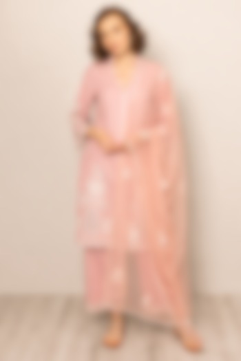 Pink Poly Flex Fabric Embroidered Tunic Set by Ranna Gill at Pernia's Pop Up Shop