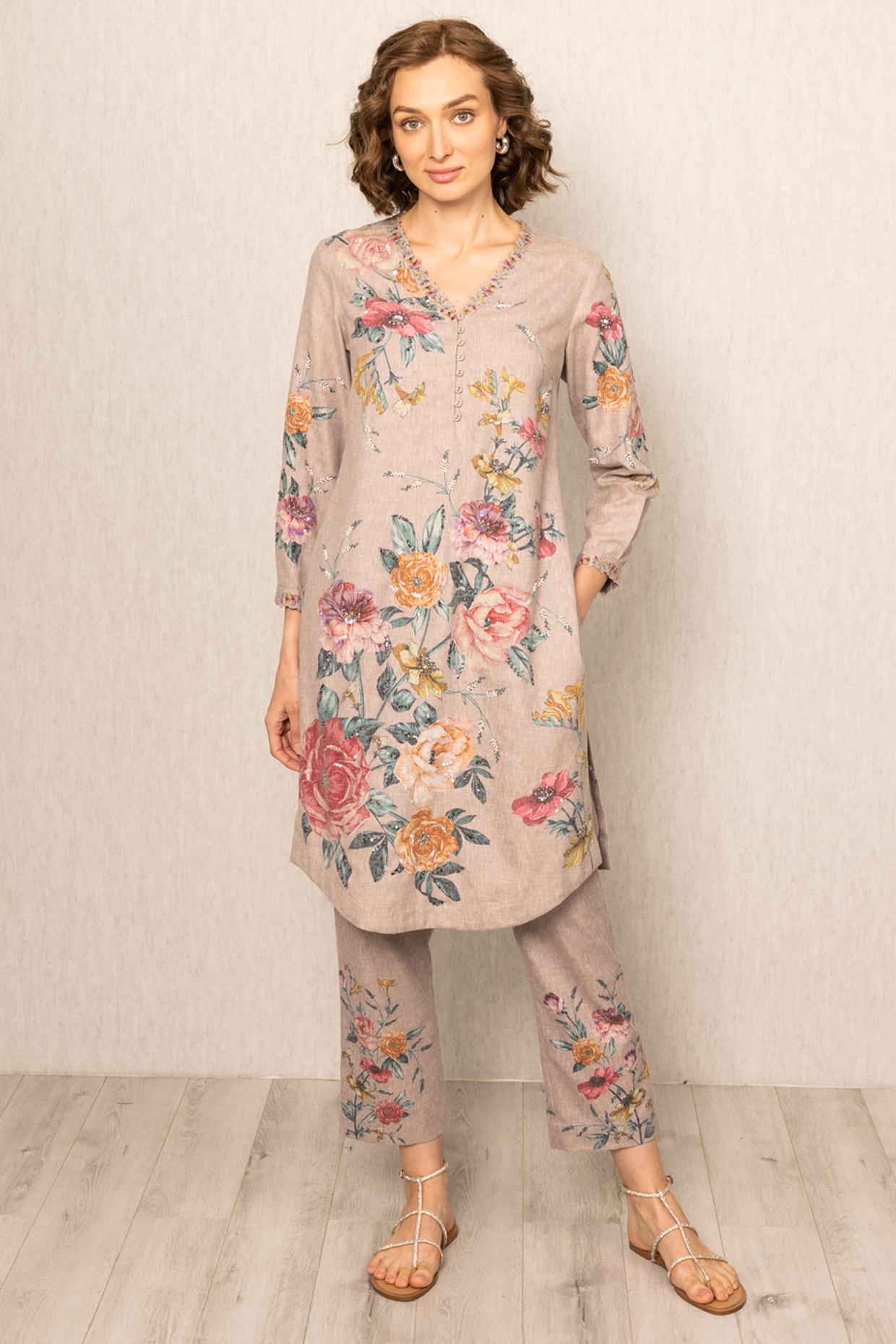 Dusty Beige Poly Flex Tunic Set by Ranna Gill at Pernia's Pop Up Shop