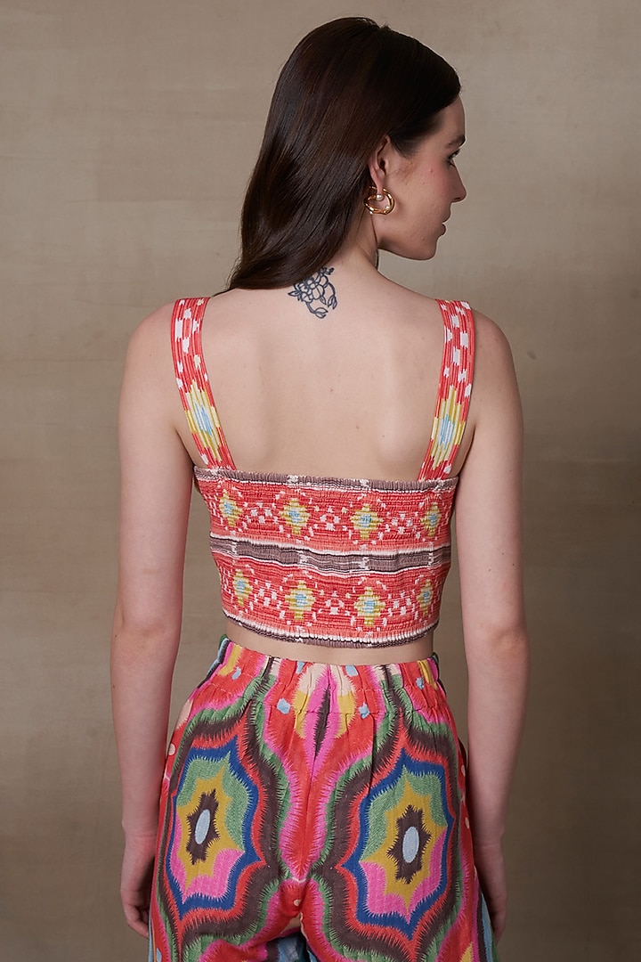 Multi-Colored Linen Blend Printed Corset Top by Ranna Gill at Pernia's Pop Up Shop