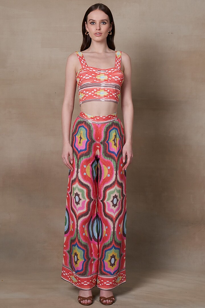 Multi-Colored Linen Blend Printed Corset Top by Ranna Gill at Pernia's Pop Up Shop