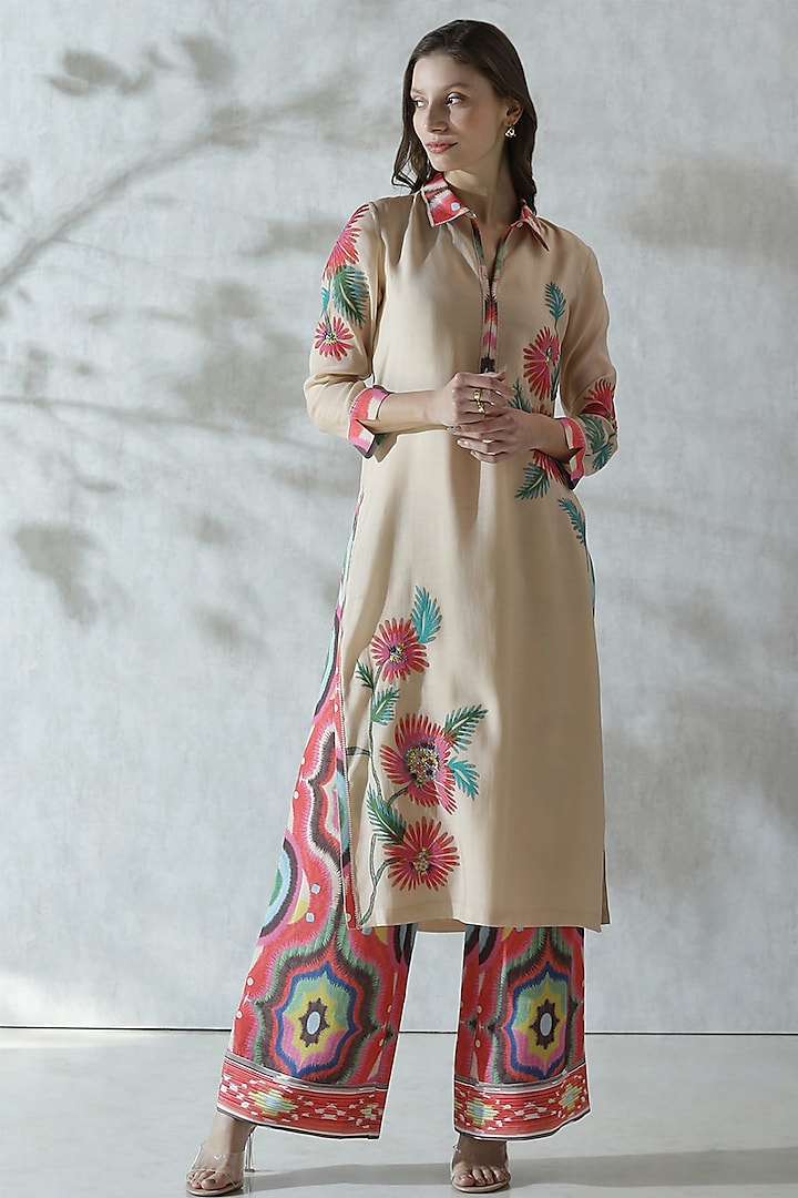 Multi-Colored Cotton Silk Embroidered Tunic by Ranna Gill