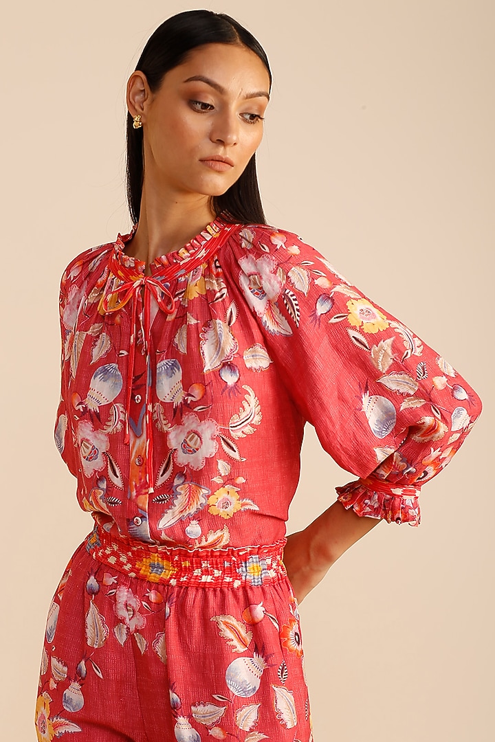 Coral Linen Satin Top by Ranna Gill at Pernia's Pop Up Shop