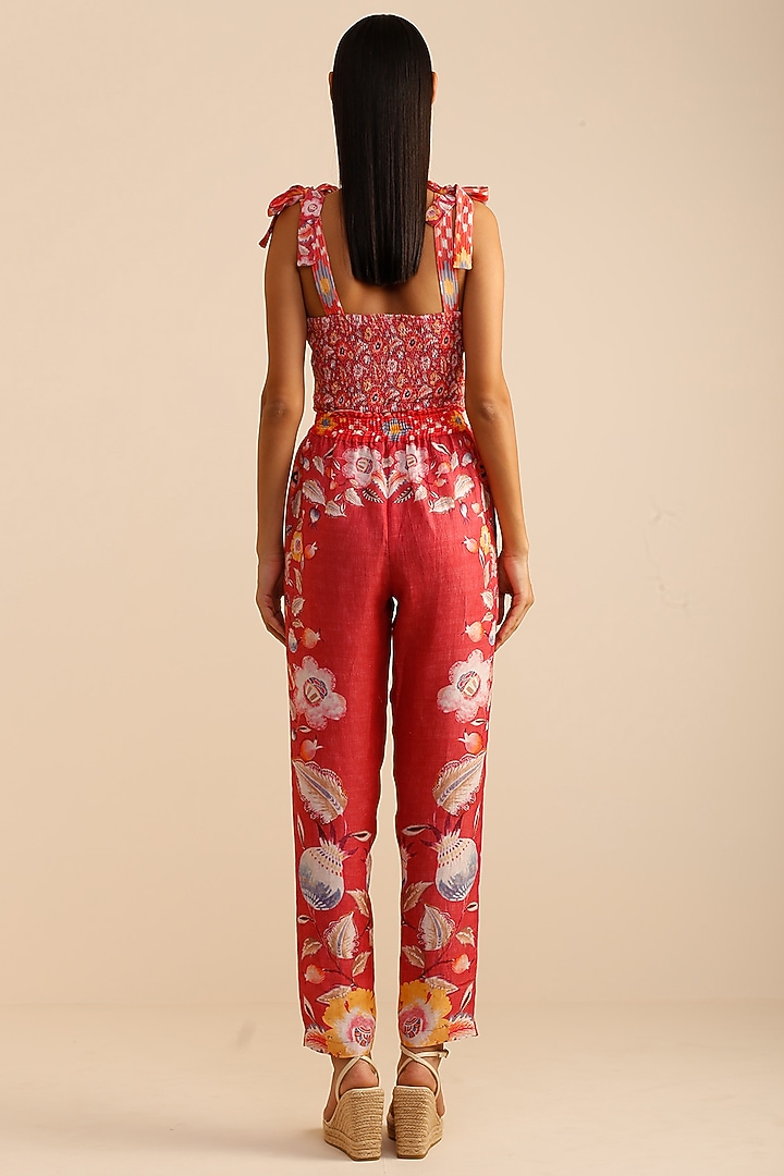 Coral Linen Satin Printed Corset Top by Ranna Gill at Pernia's Pop Up Shop