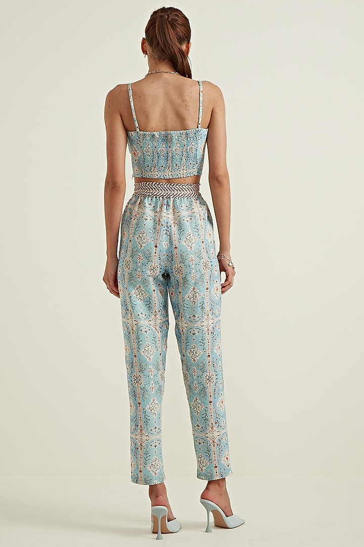 Blue Linen Viscose Printed Bustier by Ranna Gill at Pernia's Pop Up Shop