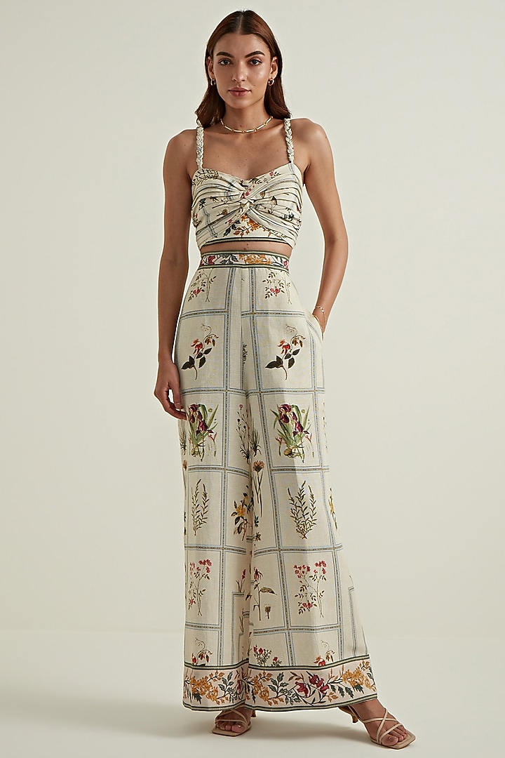 Off-White Linen Viscose Printed Bustier by Ranna Gill at Pernia's Pop Up Shop