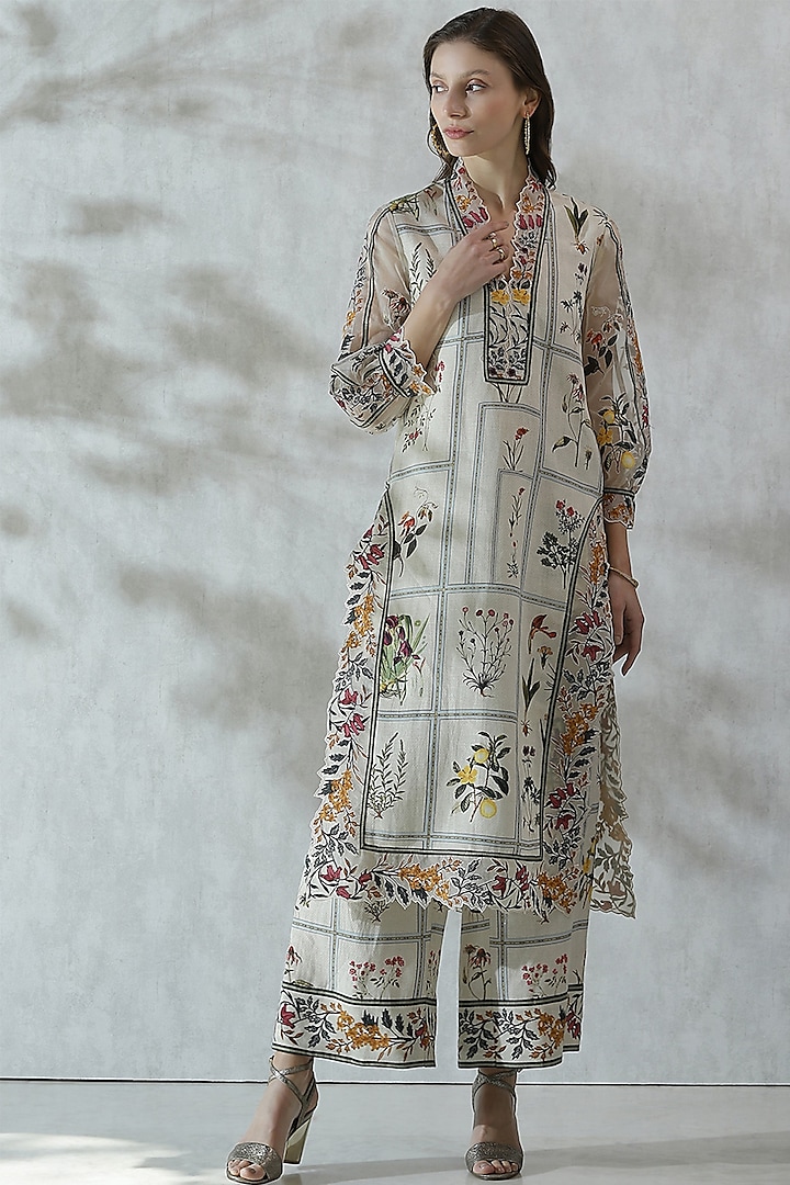 Off-White Linen Viscose Printed Tunic by Ranna Gill at Pernia's Pop Up Shop