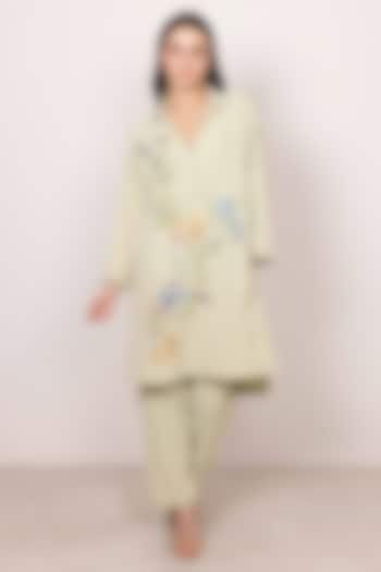 Pista Green Crepe Embroidered Tunic by Ranna Gill at Pernia's Pop Up Shop