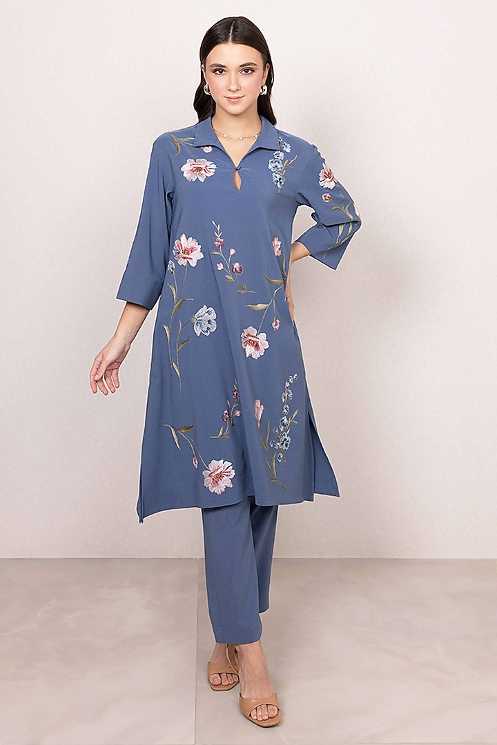 Blue Poly Crinkle Tunic by Ranna Gill at Pernia's Pop Up Shop