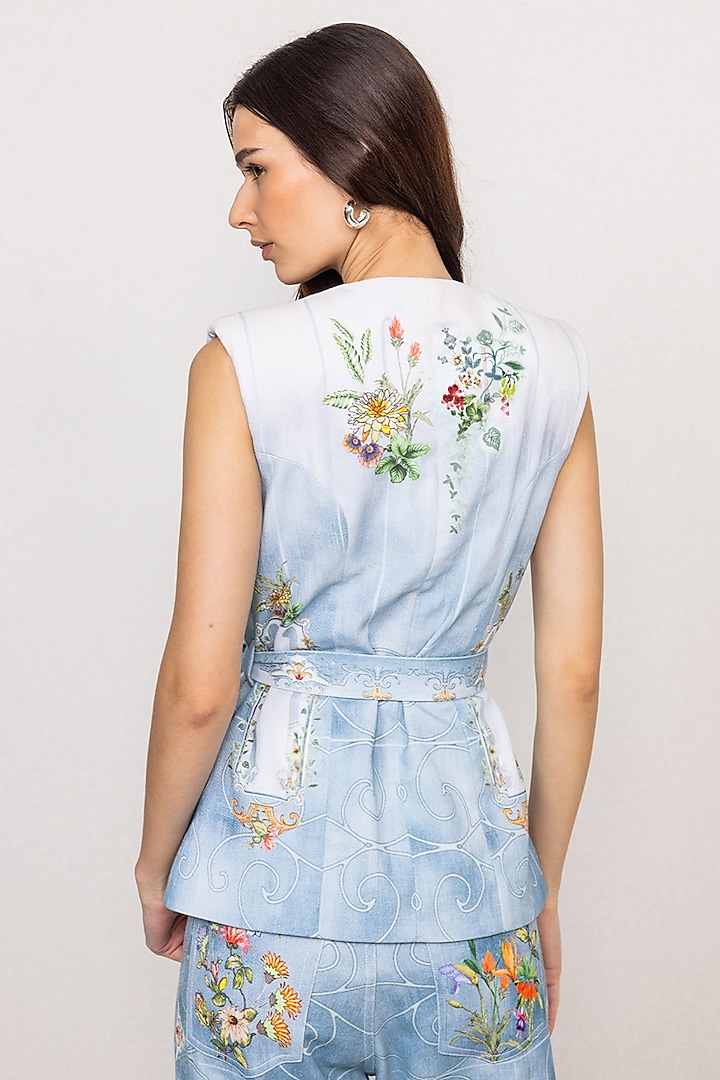 Multi-Colored Denim Printed Waistcoat by Ranna Gill at Pernia's Pop Up Shop