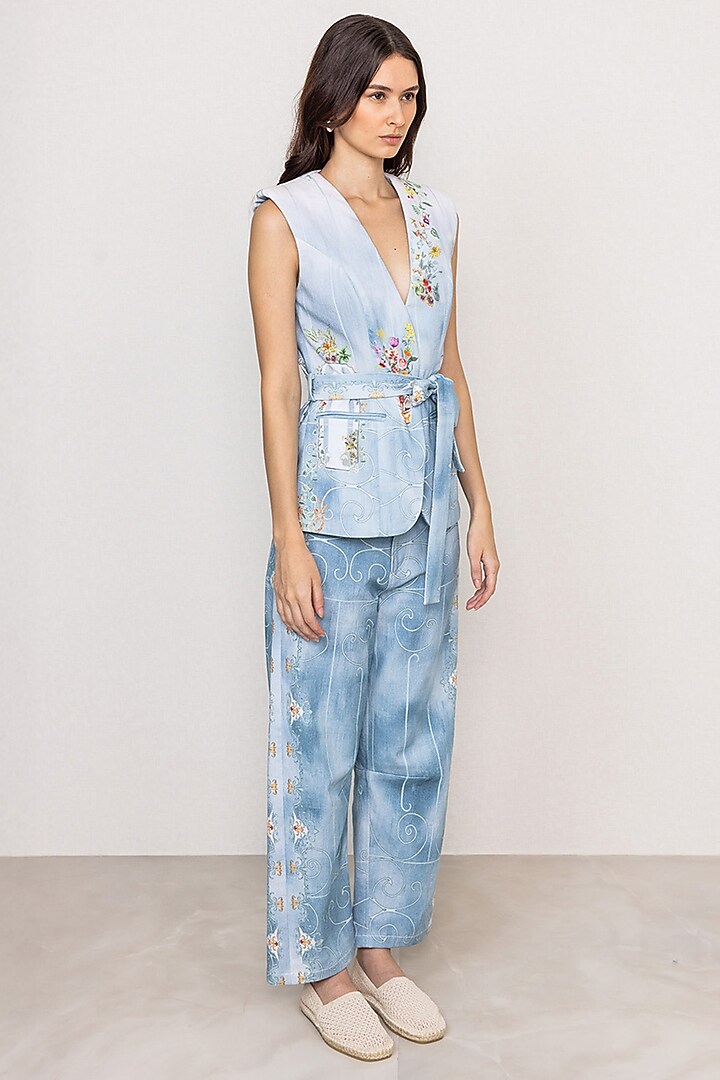 Multi-Colored Denim Printed Waistcoat by Ranna Gill at Pernia's Pop Up Shop