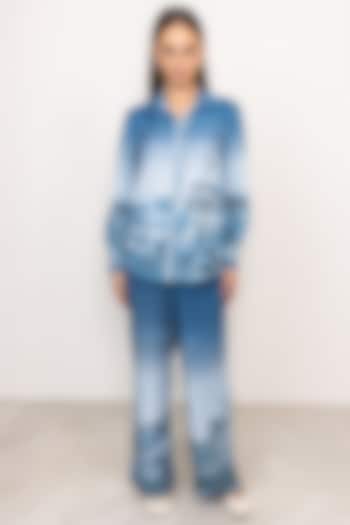 Blue Ombre Viscose Linen Printed High-Waisted Pants by Ranna Gill at Pernia's Pop Up Shop
