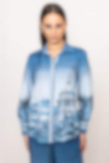 Blue Ombre Viscose Linen Printed Shirt by Ranna Gill at Pernia's Pop Up Shop