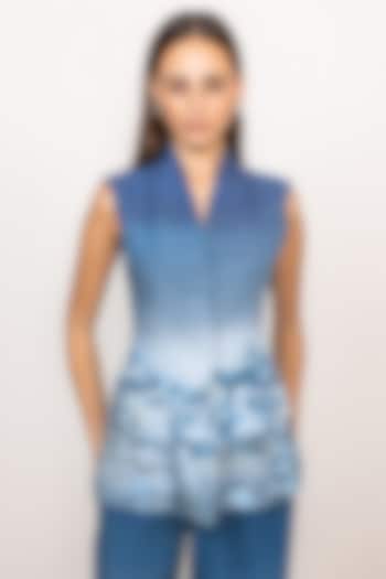 Blue Ombre Viscose Linen Printed Waistcoat by Ranna Gill at Pernia's Pop Up Shop