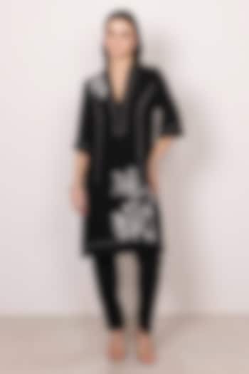 Black Georgette Floral Printed Tunic by Ranna Gill at Pernia's Pop Up Shop