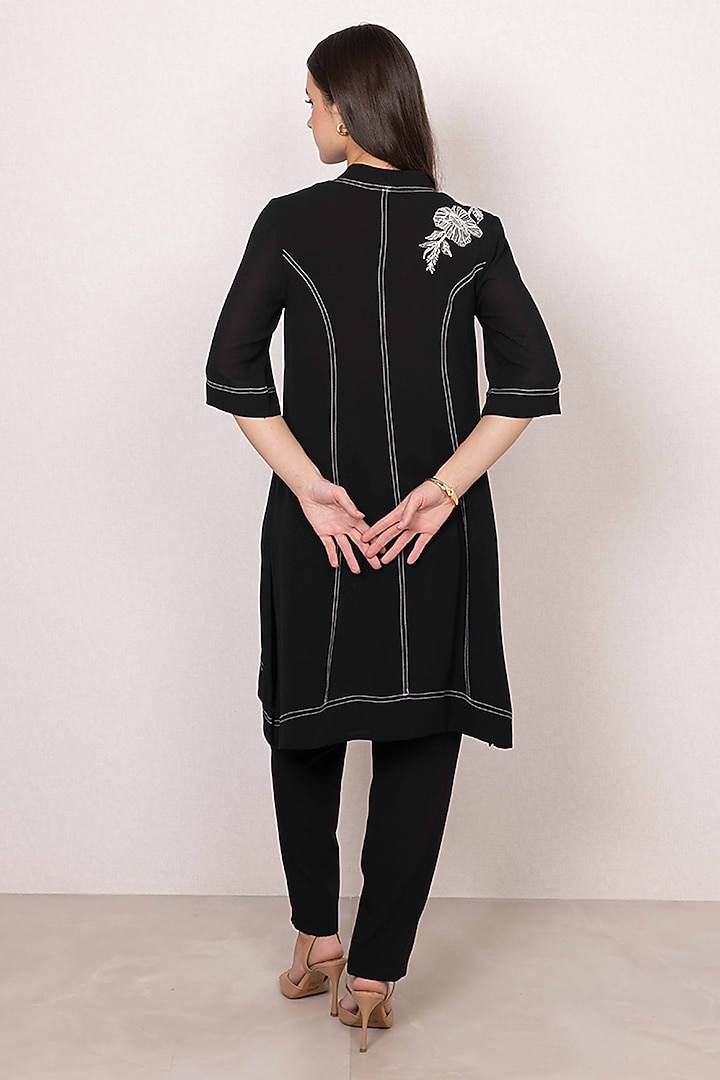 Black Georgette Floral Printed Tunic by Ranna Gill at Pernia's Pop Up Shop