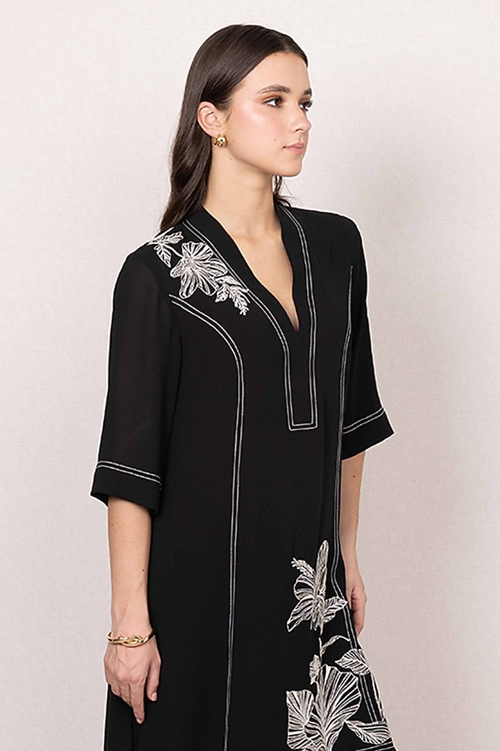 Black Georgette Floral Printed Tunic by Ranna Gill at Pernia's Pop Up Shop