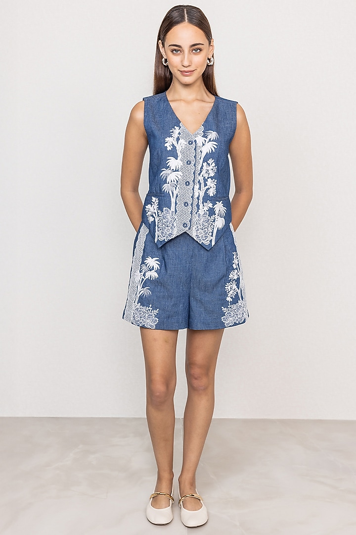 Blue Denim Waistcoat by Ranna Gill at Pernia's Pop Up Shop