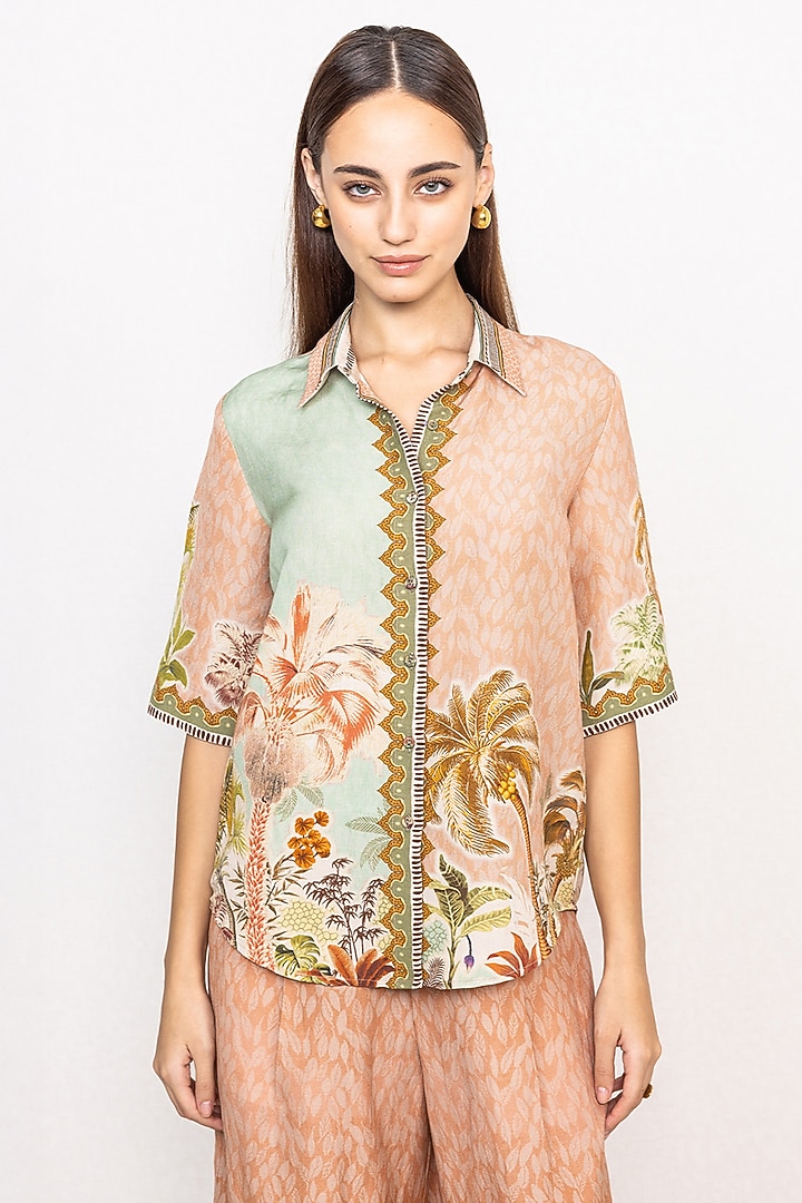 Multi-Colored Linen Viscose Printed Shirt by Ranna Gill at Pernia's Pop Up Shop