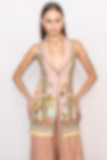 Multi-Colored Linen Viscose Printed Halter Waist Coat by Ranna Gill at Pernia's Pop Up Shop