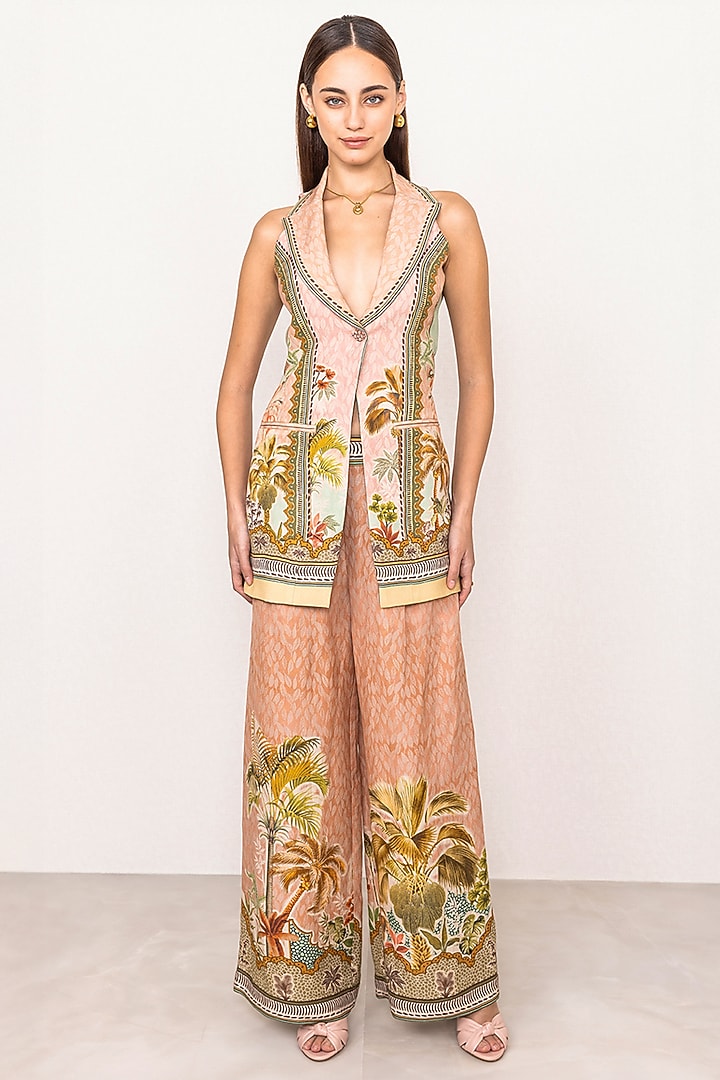 Multi-Colored Linen Viscose Printed Halter Waist Coat by Ranna Gill at Pernia's Pop Up Shop
