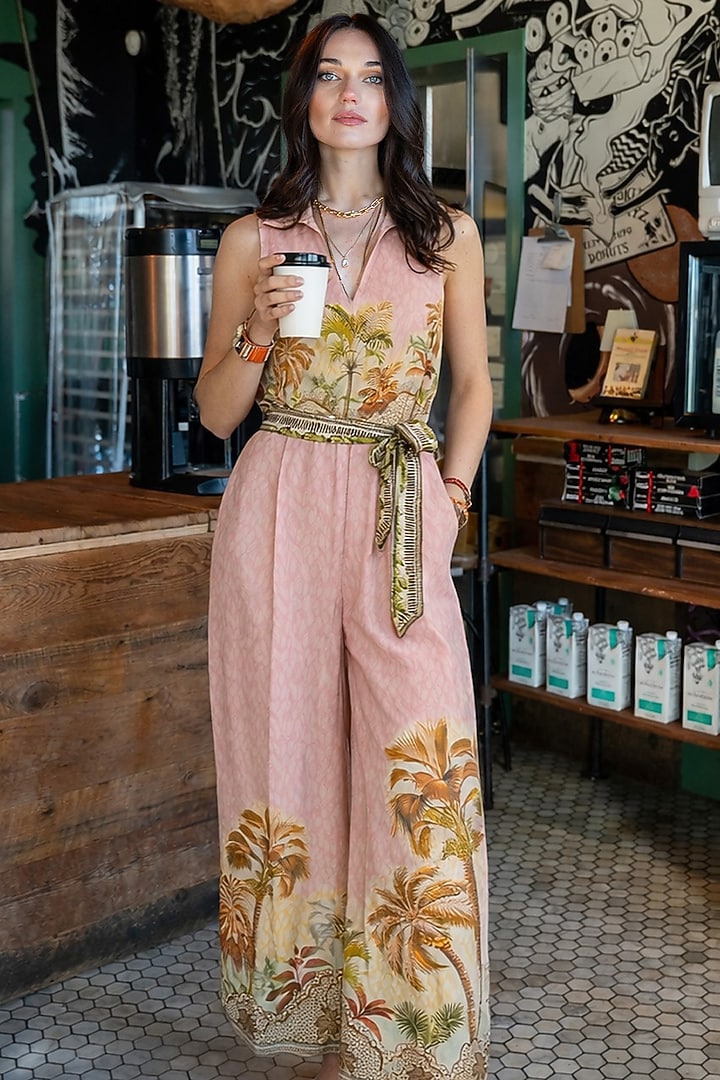 Multi-Colored Linen Viscose Printed Wide-Leg Jumpsuit by Ranna Gill at Pernia's Pop Up Shop