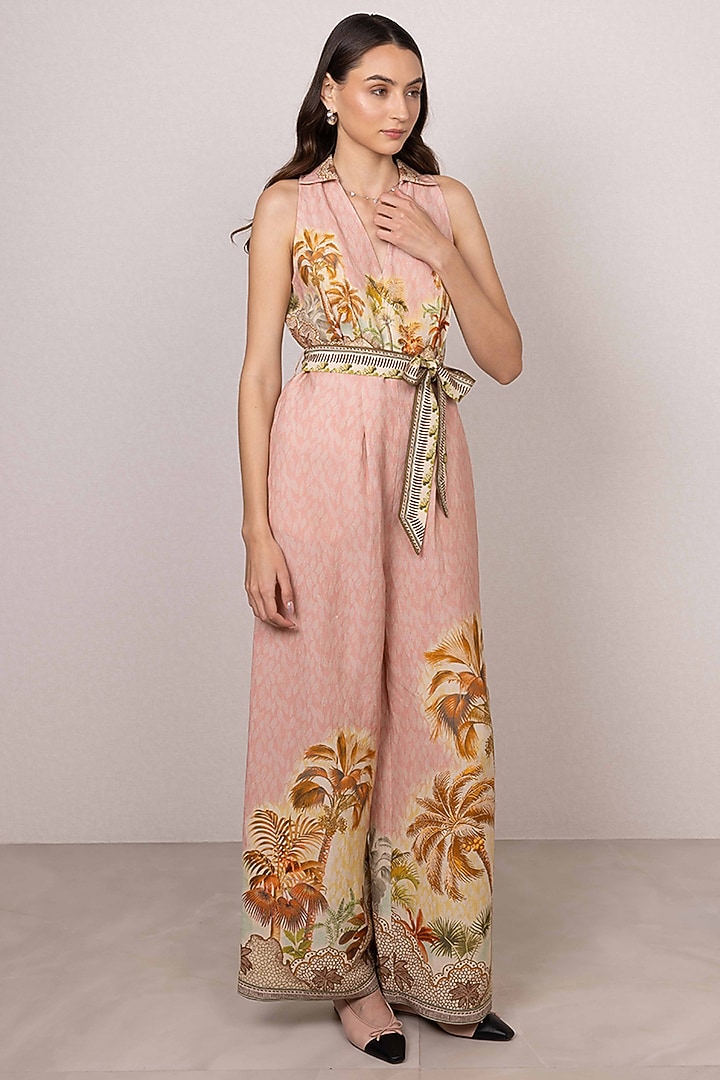 Multi-Colored Linen Viscose Printed Wide-Leg Jumpsuit by Ranna Gill at Pernia's Pop Up Shop