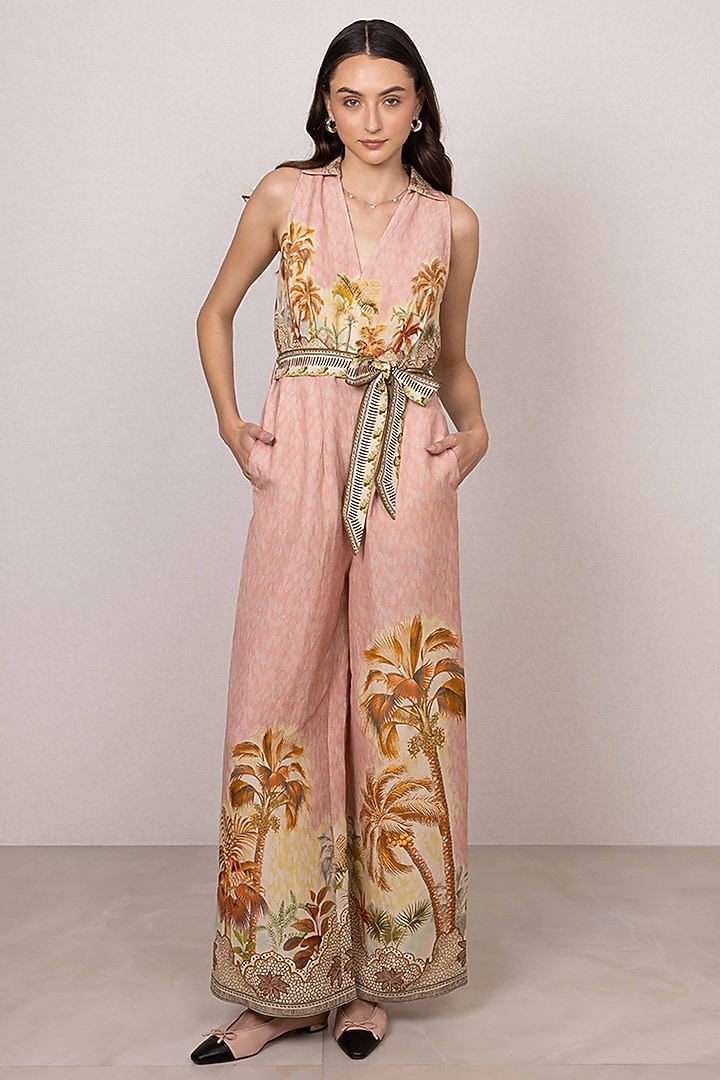 Multi-Colored Linen Viscose Printed Wide-Leg Jumpsuit by Ranna Gill at Pernia's Pop Up Shop