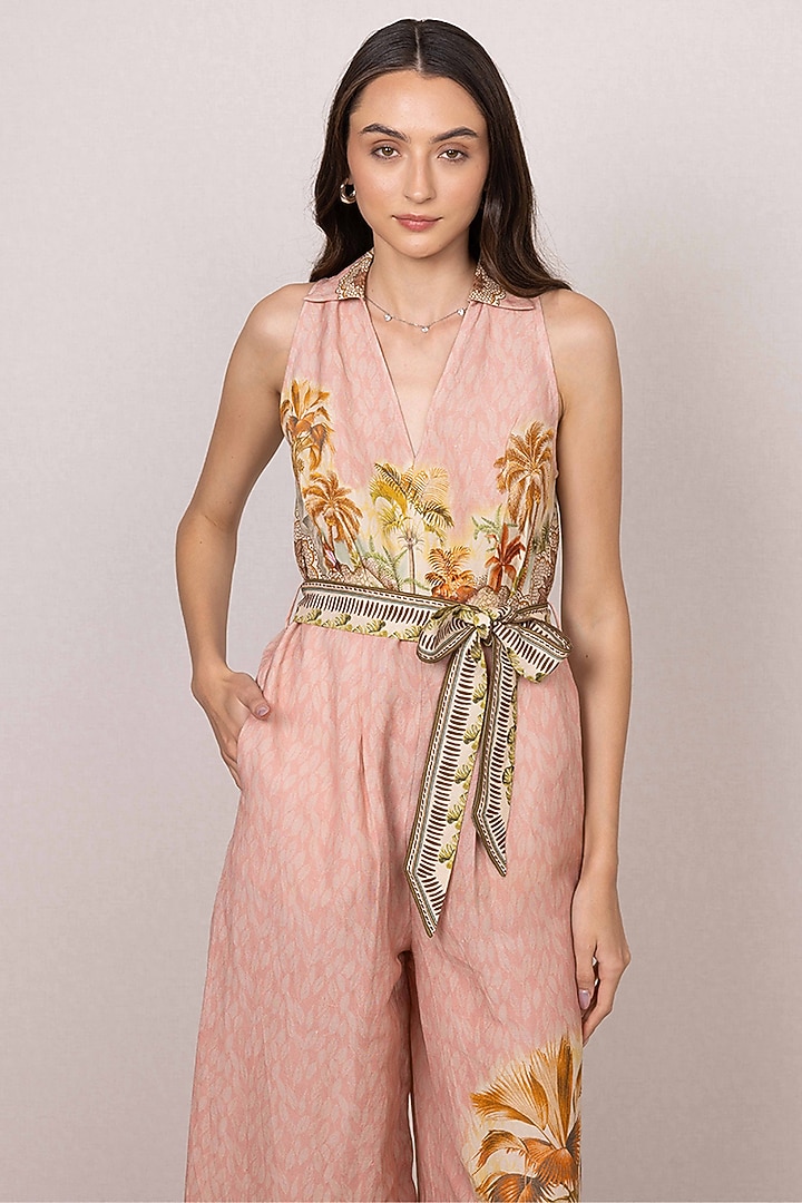 Multi-Colored Linen Viscose Printed Wide-Leg Jumpsuit by Ranna Gill at Pernia's Pop Up Shop