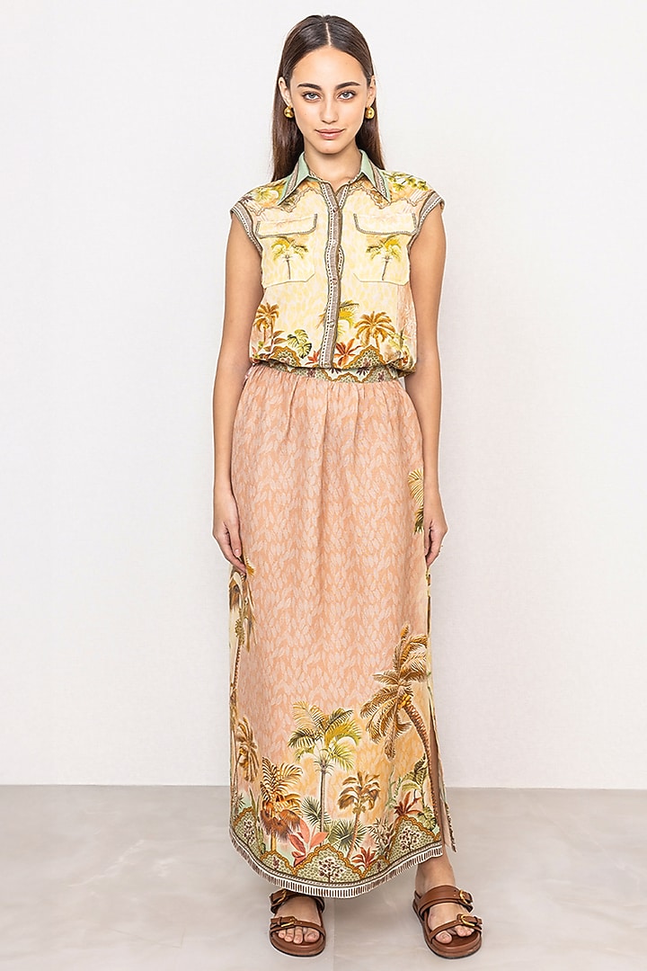 Multi-Colored Linen Viscose Printed Crop Top by Ranna Gill at Pernia's Pop Up Shop