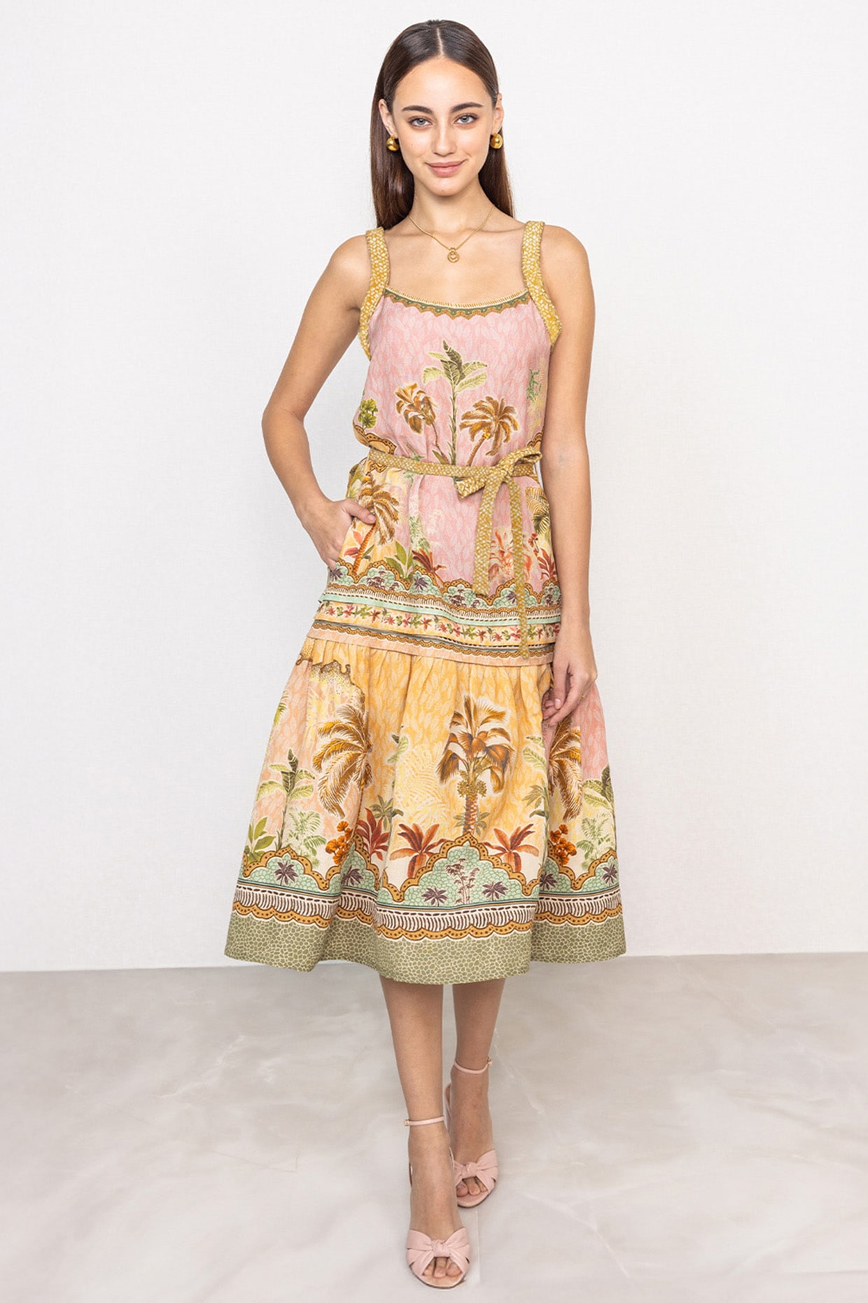 Ranna Gill Multi-Colored Linen Viscose Printed Midi Dress