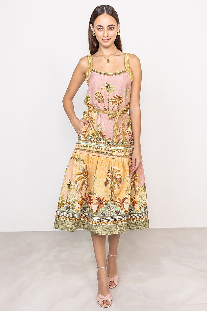 Multi-Colored Linen Viscose Printed Midi Vacation Dress by Ranna Gill at Pernia's Pop Up Shop
