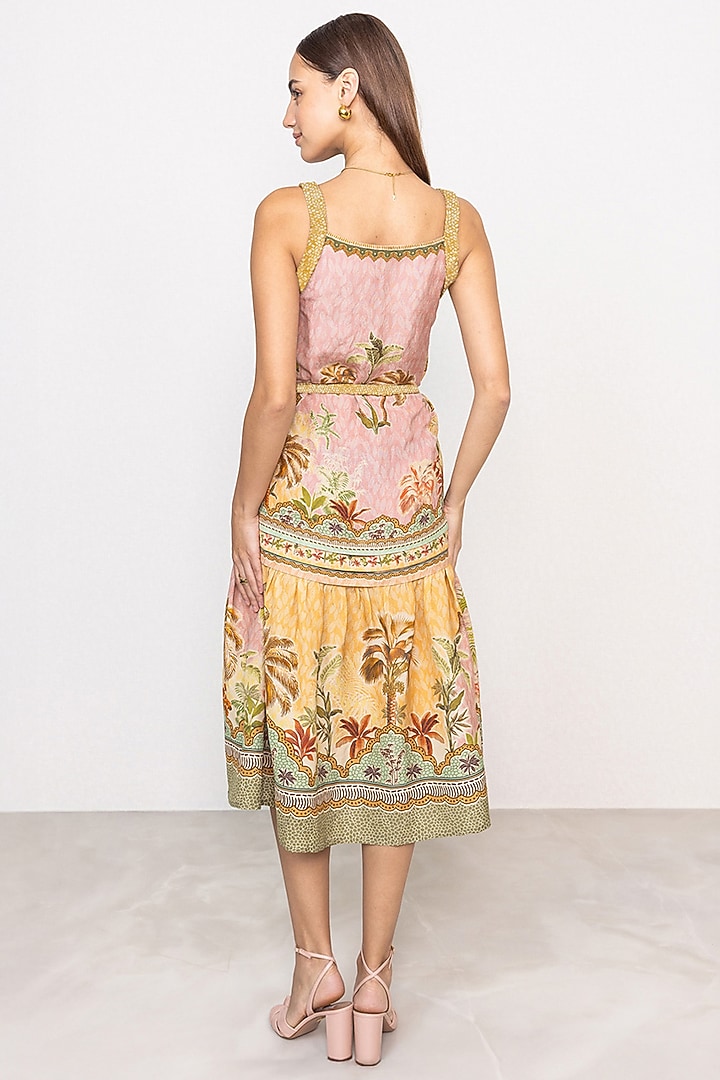 Multi-Colored Linen Viscose Printed Midi Vacation Dress by Ranna Gill at Pernia's Pop Up Shop