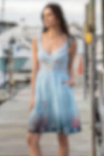 Blue Ombre Dhaka Linen Mini Vacation Dress by Ranna Gill at Pernia's Pop Up Shop