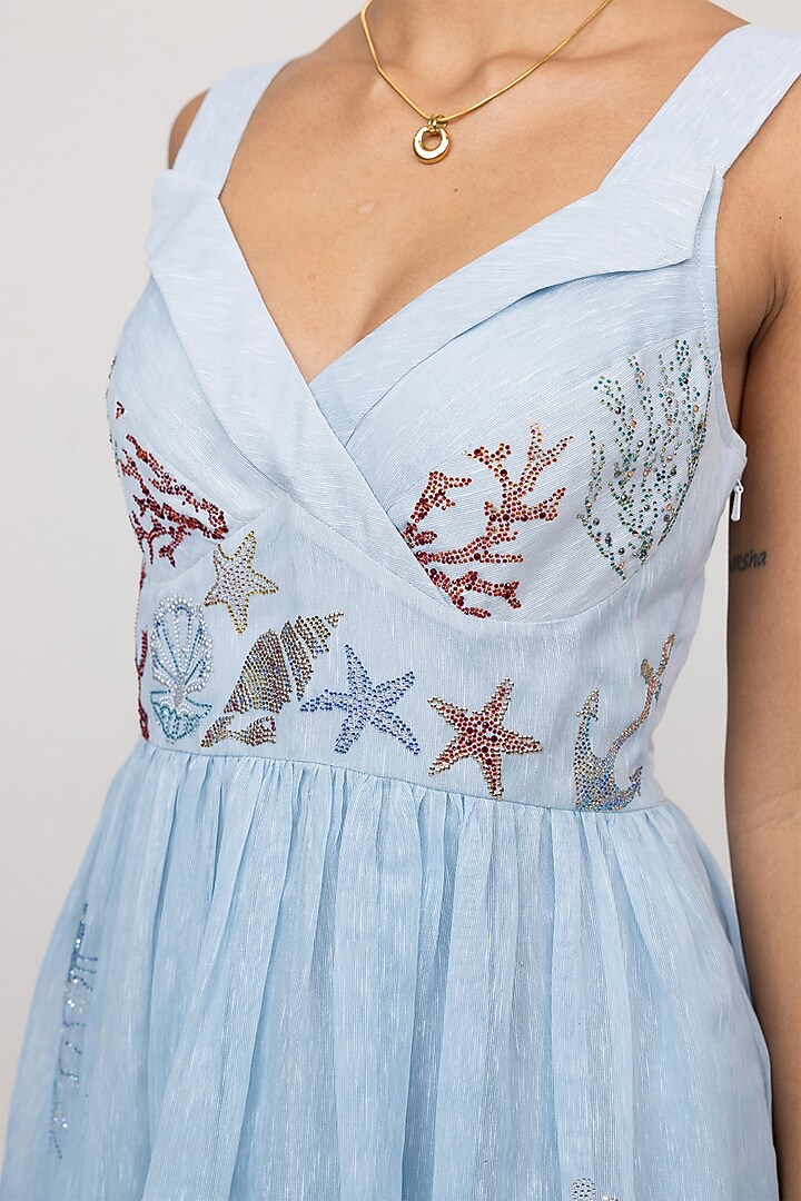 Blue Ombre Dhaka Linen Mini Vacation Dress by Ranna Gill at Pernia's Pop Up Shop