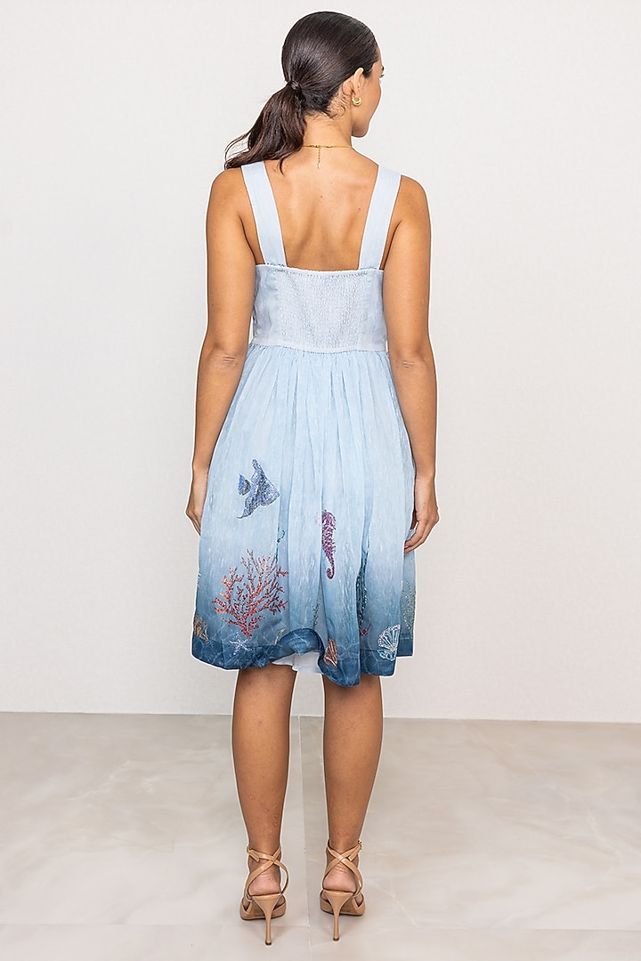 Blue Ombre Dhaka Linen Mini Vacation Dress by Ranna Gill at Pernia's Pop Up Shop