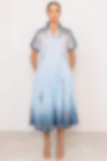 Blue Ombre Dhaka Linen Midi Vacation Dress by Ranna Gill at Pernia's Pop Up Shop