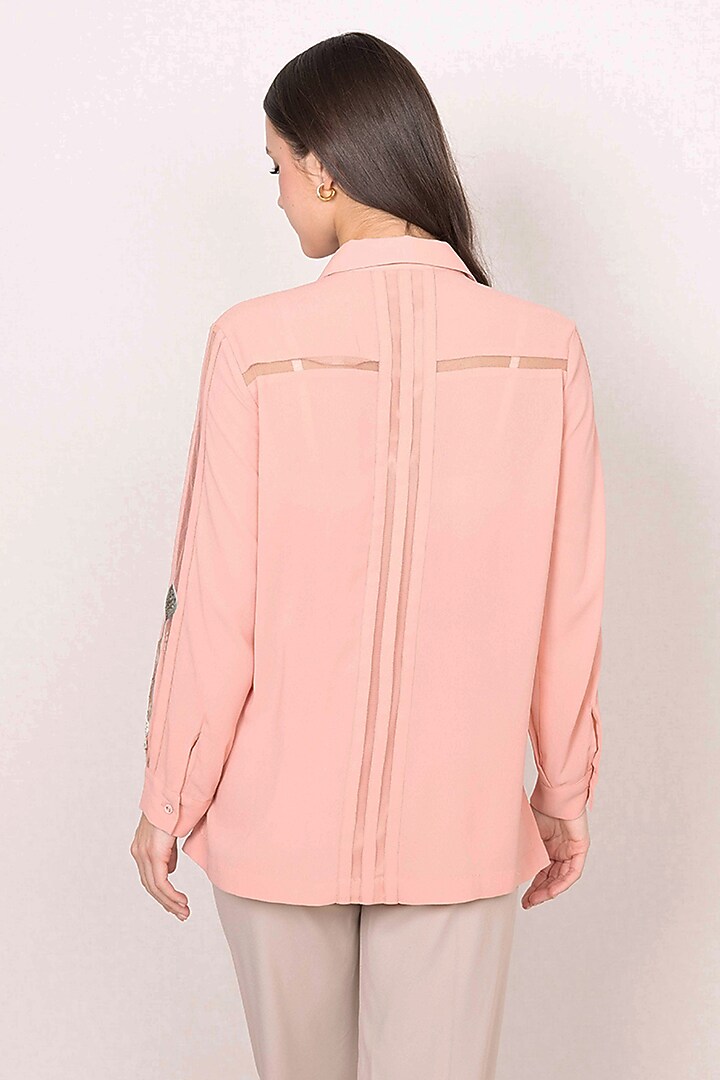 Peach Georgette Floral Embroidered Shirt by Ranna Gill at Pernia's Pop Up Shop