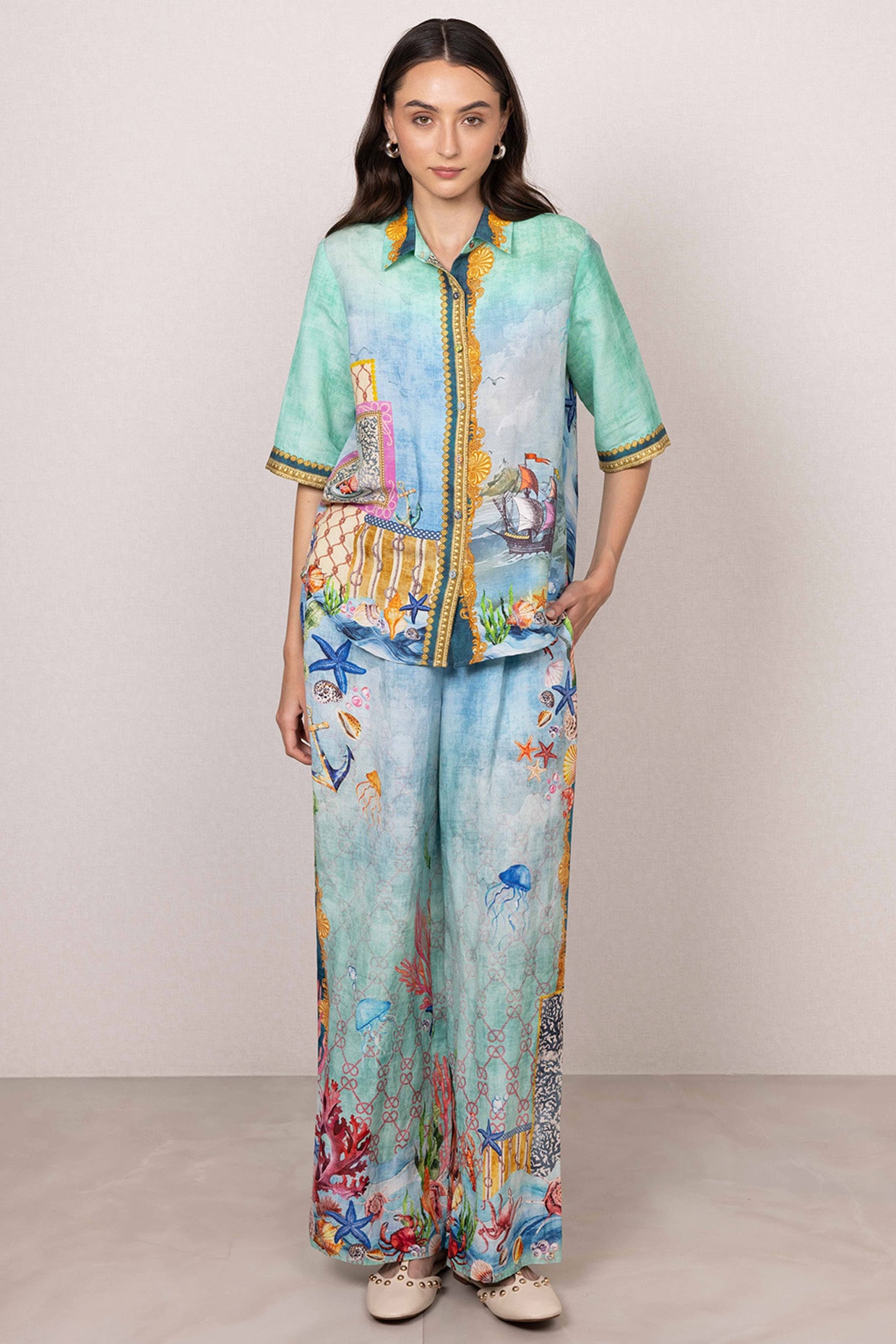 Ranna Gill Multi-Colored Linen Viscose Printed Co-Ord Set