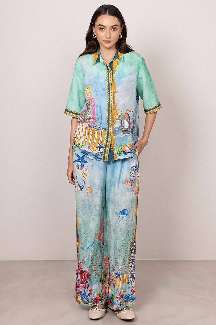 Multi-Colored Linen Viscose Printed Co-Ord Set by Ranna Gill at Pernia's Pop Up Shop