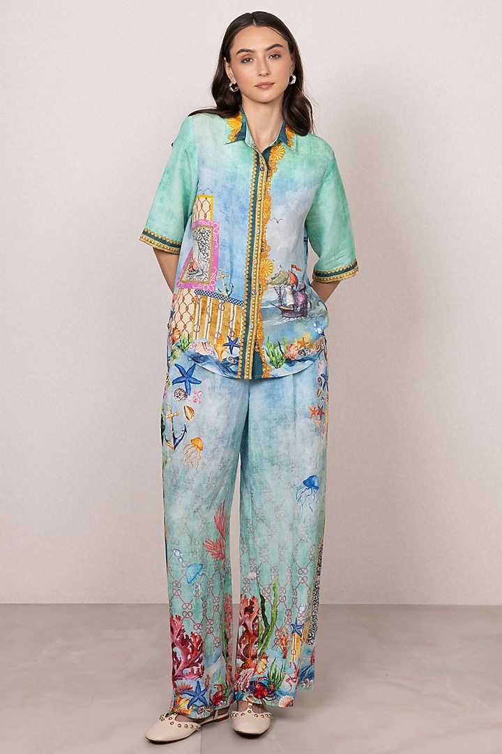 Multi-Colored Linen Viscose Printed Co-Ord Set by Ranna Gill at Pernia's Pop Up Shop