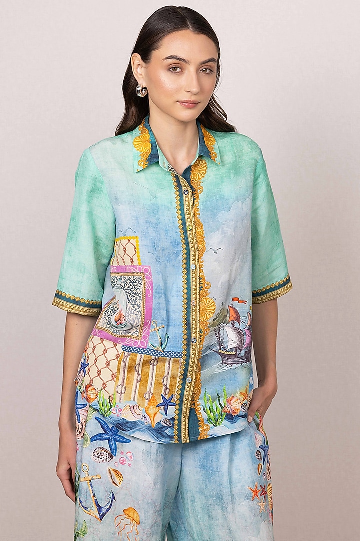 Multi-Colored Linen Viscose Printed Co-Ord Set by Ranna Gill at Pernia's Pop Up Shop